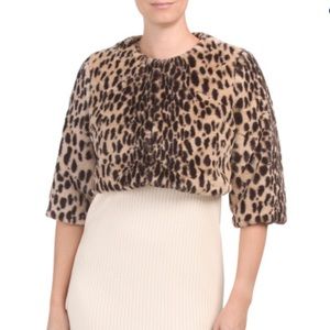 Betsey Johnson Faux-Fur Leopard-Print Shrug Size L